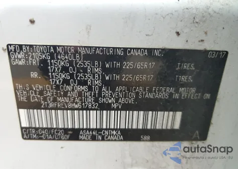 2017 Toyota Rav4 Xle из США, поврежденный, VIN 2T3RFREV8HW617832